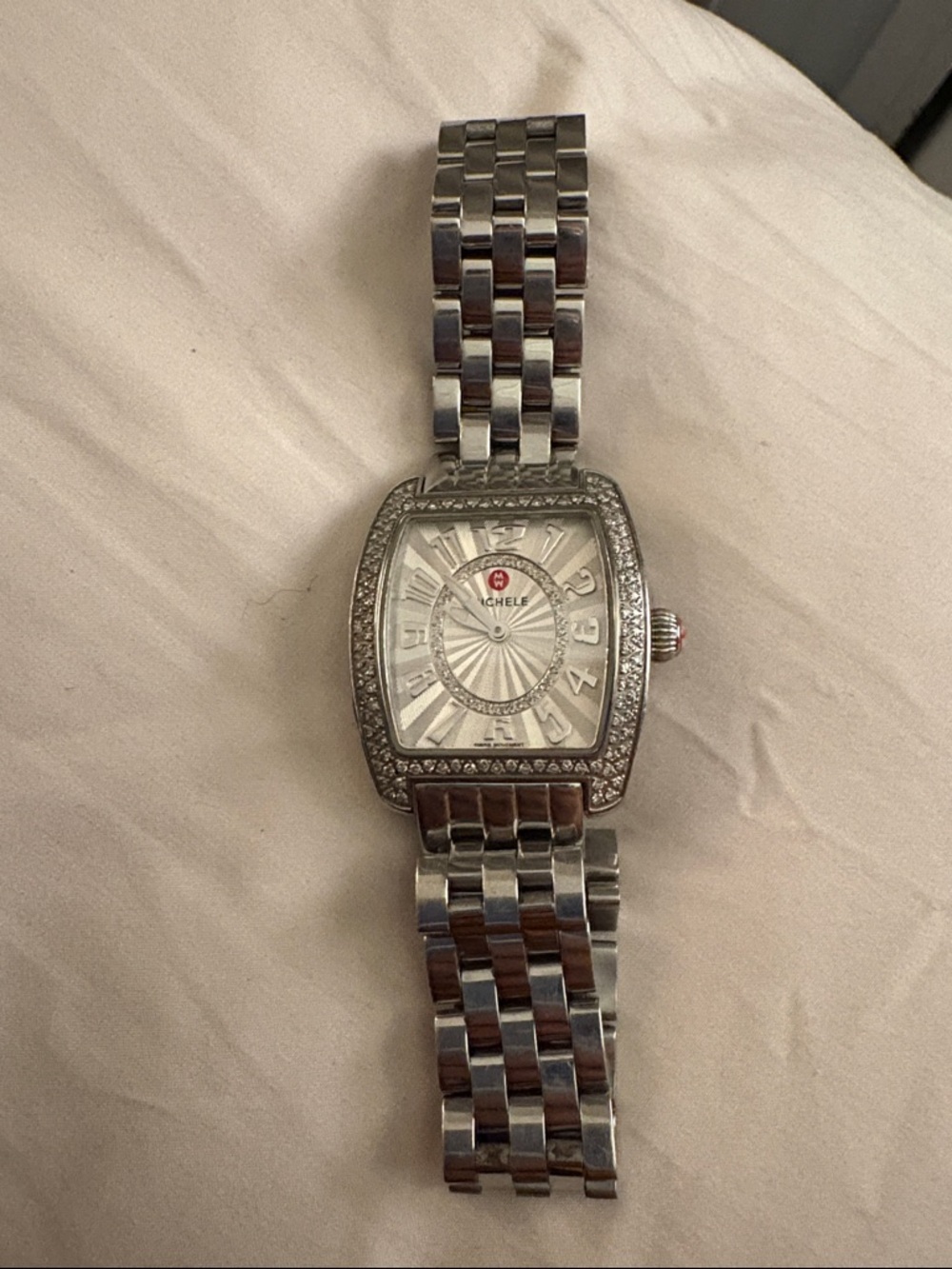 Michele Urban Mini Sapphire Crystal Diamond Tonneau Bracelet Watch